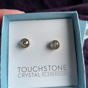 Touchstone Crystal by Swarovski Ice,  Golden Shadow Stud Earrings